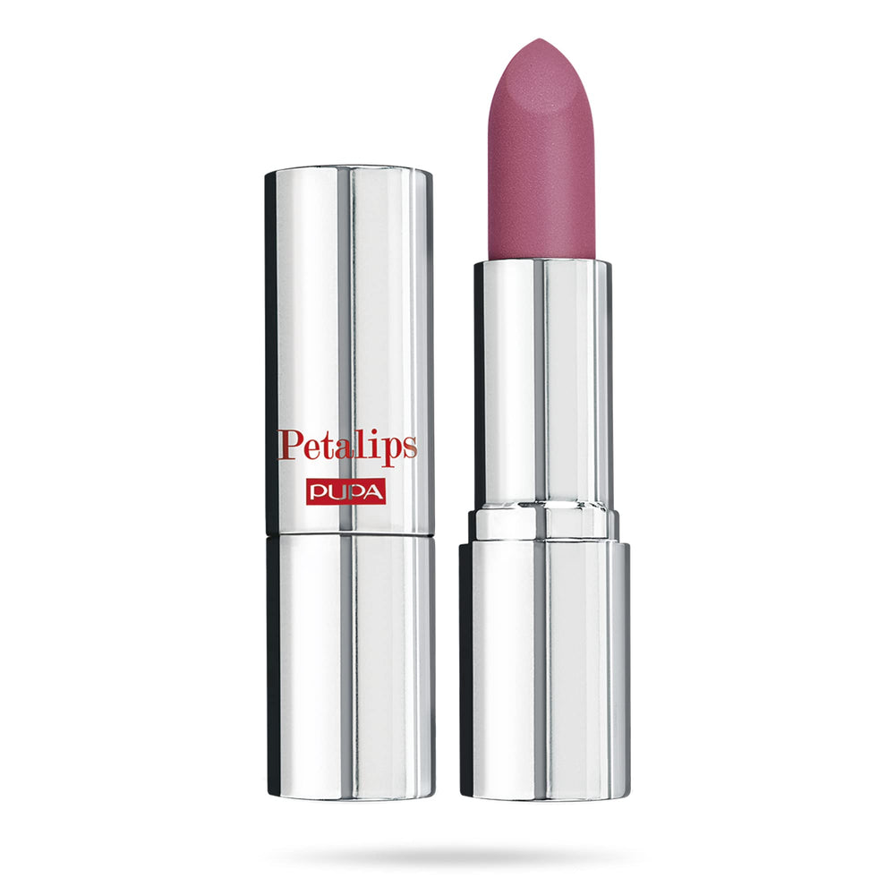 PUPA Milano Petalips Soft Matt Lipstick swatch on lips with buildable mauve violet color