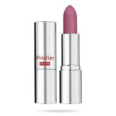 PUPA Milano Petalips Soft Matt Lipstick swatch on lips with buildable mauve violet color