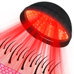 PUPCA Laser Cap on head showing diode array for at-home hair growth support.