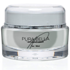 Pura Bella anti-aging cream bottle showcases premium packaging for daily skincare