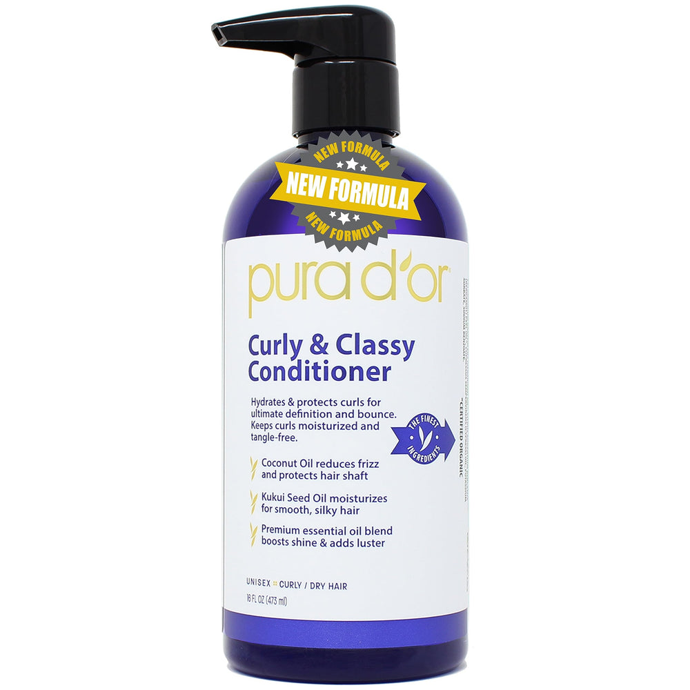 PURA DOR Curly and Classy Conditioner bottle for defined hydrated curls