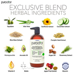 PURA D'OR conditioner label detail highlighting natural ingredients.