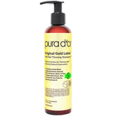 PURA D'OR Original Gold Label bottle front for daily use promoting fuller-looking hair.