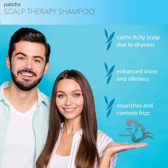 PURA D'OR Scalp Therapy Shampoo bottle close-up highlighting hydrating argan oil for moisture.
