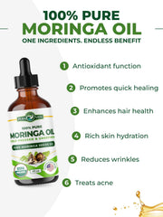 PURA VIDA MORINGA oil for face care application soothing dry skin.