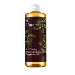 Pura Vitalia peppermint castile soap bottle for a refreshing face and body cleanse