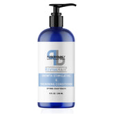 Pure Biology hair conditioner bottle close-up showing volumizing formula for fine and damaged hair