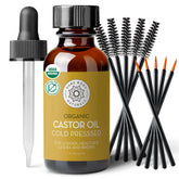 Pure Body Naturals castor oil for eyelashes and eyebrows conditions strands for a fuller look.