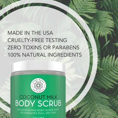 Pure Body Naturals coconut milk nourishment enhances moisture during exfoliation