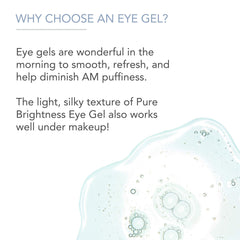 Pure Body Naturals eye gel label highlights hyaluronic acid for hydration.