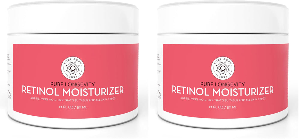 Pure Body Naturals Retinol Moisturizer jar front promoting deep hydration.