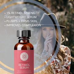 Pure Body Naturals retinol serum bottle targets fine lines and texture.