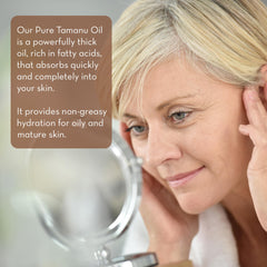 Pure Body Naturals Tamanu Oil dropper pour shows easy application and moisture delivery.