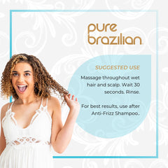 Pure Brazilian Anti-Frizz Daily Conditioner on bathroom shelf for frizz control