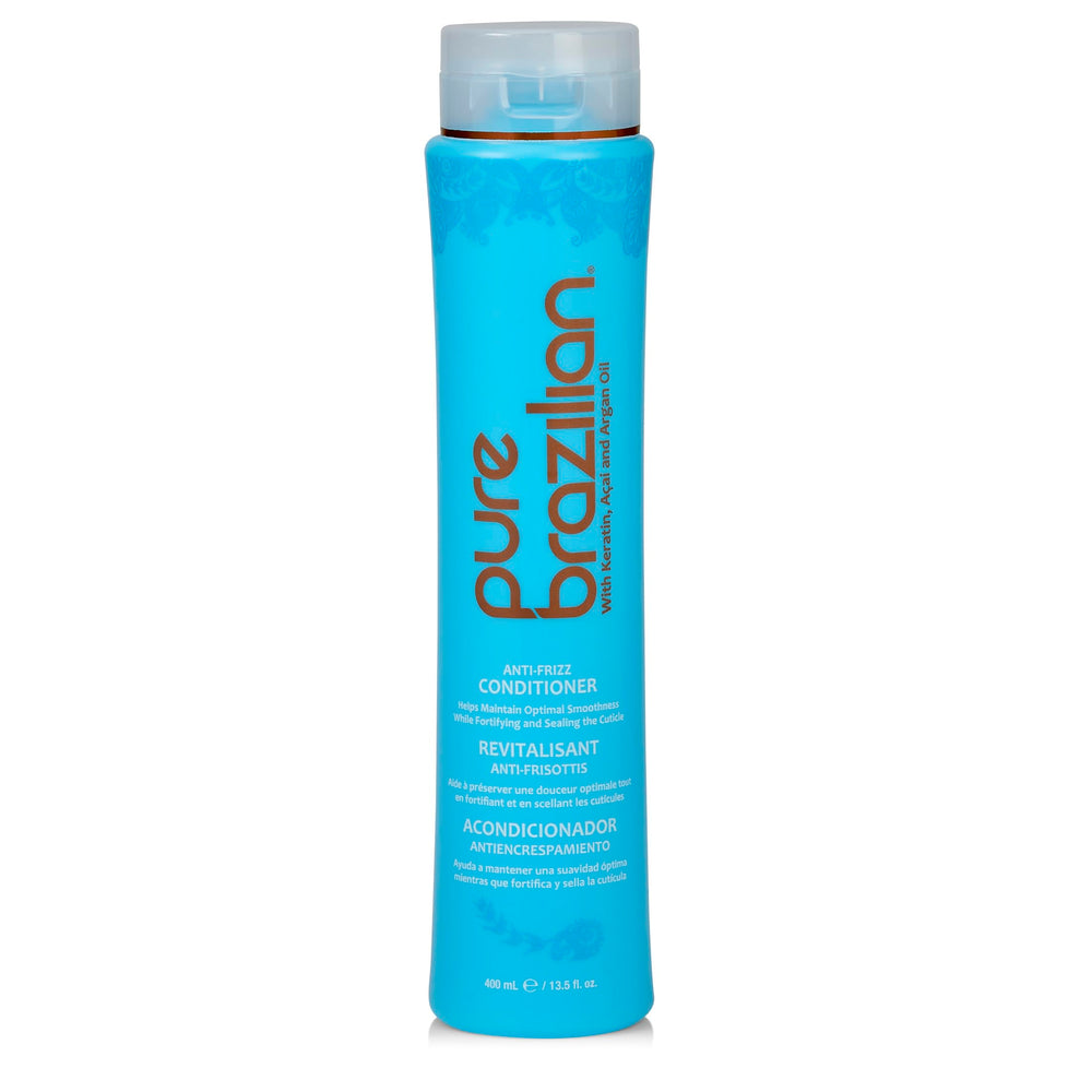 Pure Brazilian Anti-Frizz Daily Conditioner bottle for smooth, frizz-free hair at home