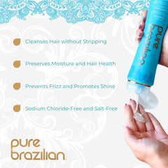 Pure Brazilian Anti-Frizz Daily Shampoo lather reveals gentle cleanse for color-treated hair.