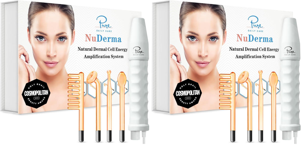 Pure Daily Care NuDerma handheld skin wand with neon glow for targeted facial sessions.