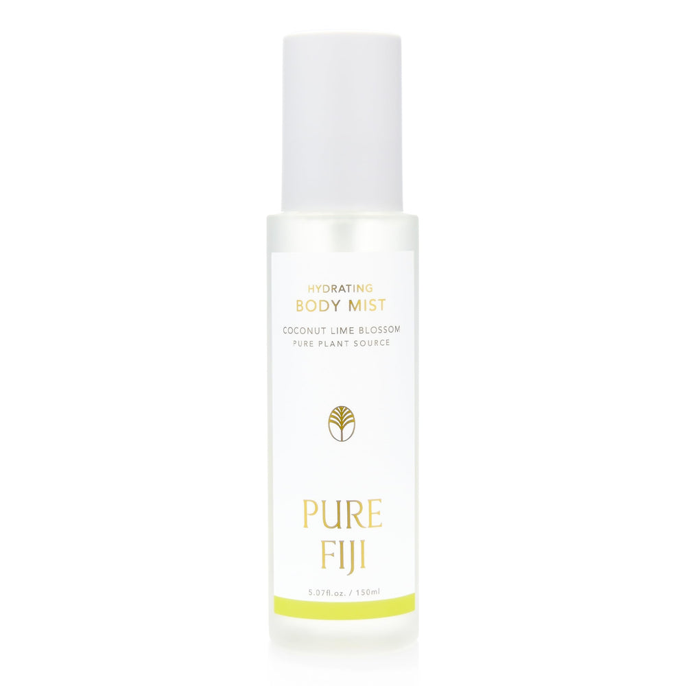 Pure Fiji Hydrating Body Mist bottle pour delivers quick hydration for skin.