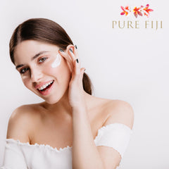 PURE FIJI Regenerative Night Cream on skin glow indicates calm, hydrated complexion by morning.