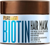 Pure Nature Lux Spa Biotin Hair Mask packaging shows premium conditioning for damaged hair.