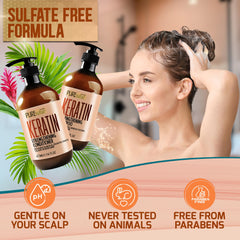 Pure Nature Lux Spa keratin shampoo bottle with silky shine impression