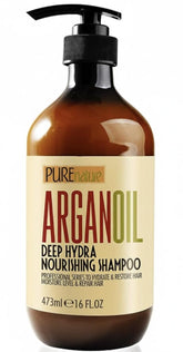Pure Nature Lux Spa Moroccan Argan Oil Shampoo bottle smoothing frizz and improving manageability