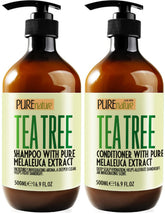Pure Nature Lux Spa tea tree oil shampoo bottle shows sulfate-free cleansing for a refreshed scalp