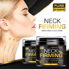 Applying Pure Research neck firming cream to neck with massage for lifting