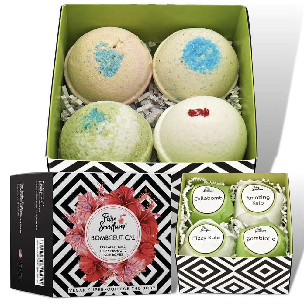 Pure Scentum Bombceutical kale bath bomb: vibrant greens for nourished skin and soothing soak