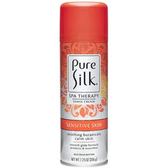 Pure Silk Sensitive Skin Therapy Shave Cream can front view highlights easy shower shaving