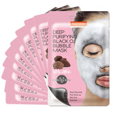 Purederm packaging for deep purifying black O2 bubble mask with volcanic formula detoxifies at home