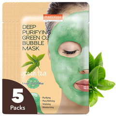Purederm Deep Purifying Green O2 Bubble Mask packaging highlights refreshing cleansing