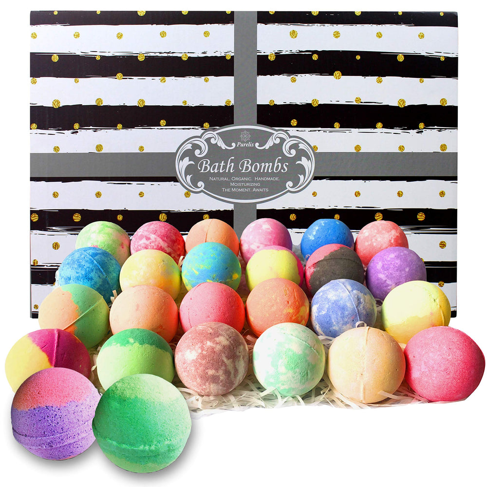 Purelis Bath Bombs Gift Set 24-pack, a luxurious soak for home spa rituals.