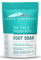 Purely Northwest Tea Tree Foot Soak bottle for soothing feet after long days.