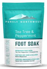 Purely Northwest Tea Tree Foot Soak bottle for soothing feet after long days.
