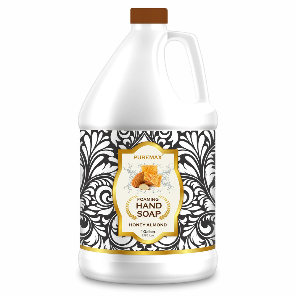 Puremax Honey Almond foaming hand soap with pump delivers rich, gentle cleansing.