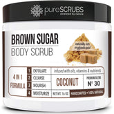PureSCRUBS coconut brown sugar scrub jar for ultra-smooth skin.