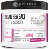 pureSCRUBS Jasmine scrub jar close-up shows smooth texture for radiant skin