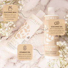 Purezero Coconut Milk Conditioner applying nourishment for detangled, soft hair
