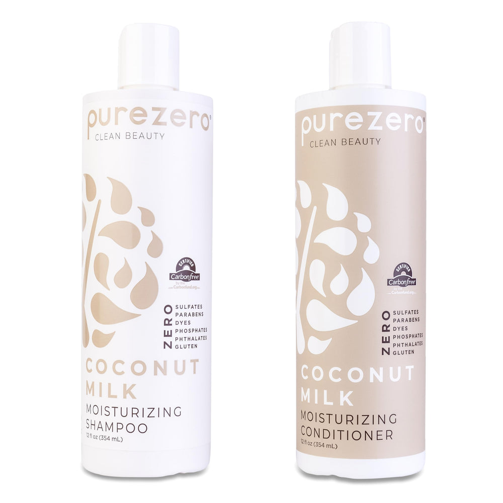 Purezero Coconut Milk Shampoo bottle showing deep hydration for dry hair