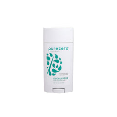 Purezero eucalyptus deodorant bottle closeup showing aluminum-free formula for gentle daily freshness