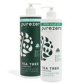 Purezero Tea Tree and Matcha shampoo bottle highlights invigorating cleanse for daily care.