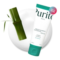 PURITO Panthenol 10% Post-Acne Cream bottle pour offers gentle hydration for post-acne skin.