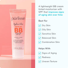 Purlisse BB cream close-up showing bakuchiol and vitamin C benefits for smoothing.