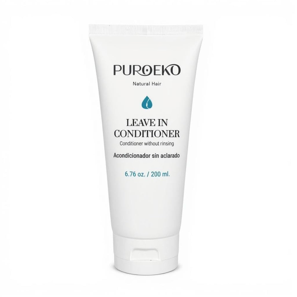 PUROEKO Hydrating Leave-In Bottle close-up highlights instant moisture for smooth hair.