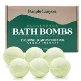 Purple Canyon eucalyptus bath bombs in boutique packaging for a refined home spa