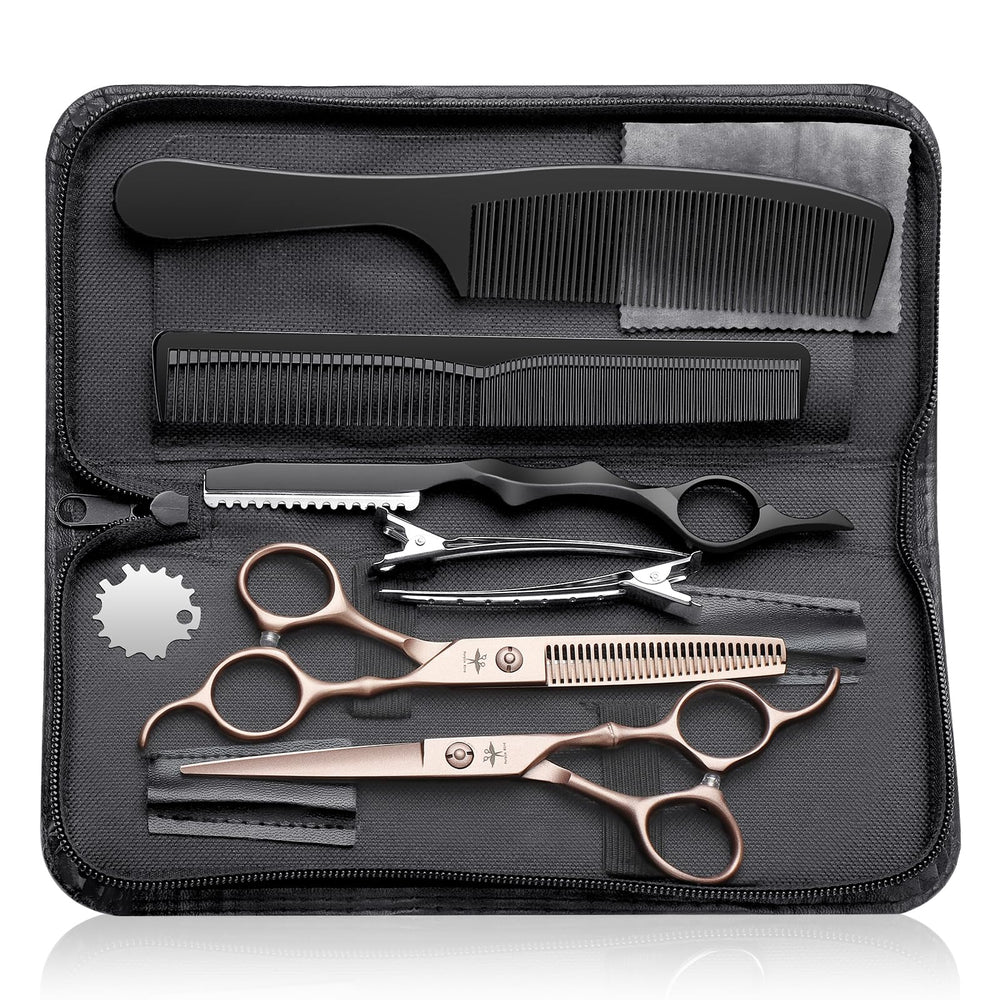 PURPLEBIRD hair cutting scissors kit in gold 6-8 inch for precise home styling