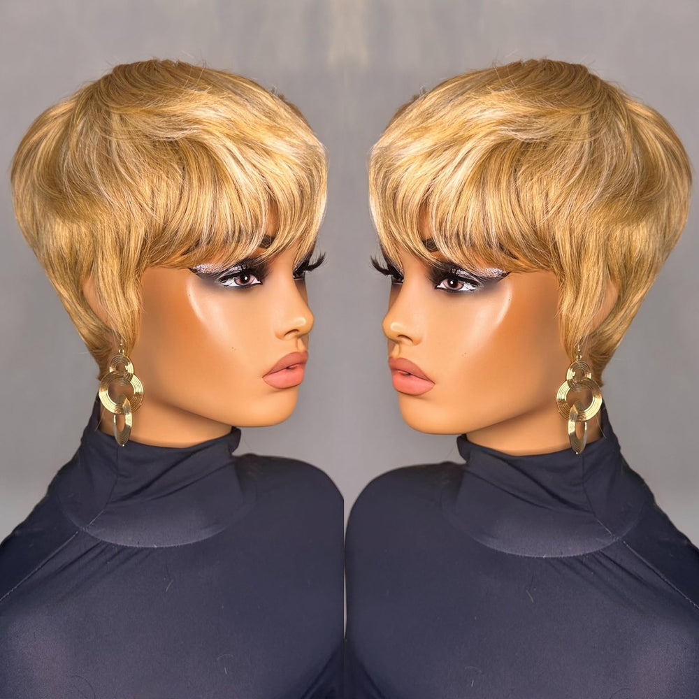 PurpleSexy Pixie Cut wig front view in honey-blonde for everyday styling.