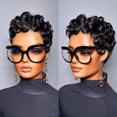 PurpleSexy short layered pixie curly wig, front view, natural look for daily versatility.