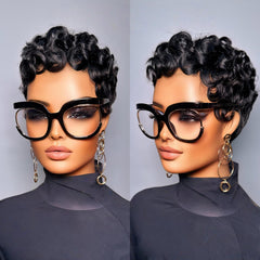 PurpleSexy short layered pixie curly wig, front view, natural look for daily versatility.